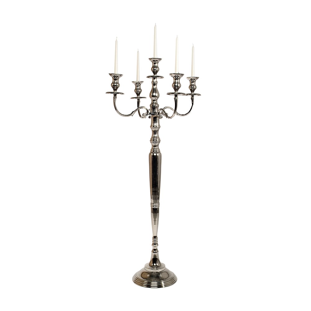 Kerzenleuchter Nickel 5 Kerzenhalter silber-hochglanz, Ø 45 x H 104 cm