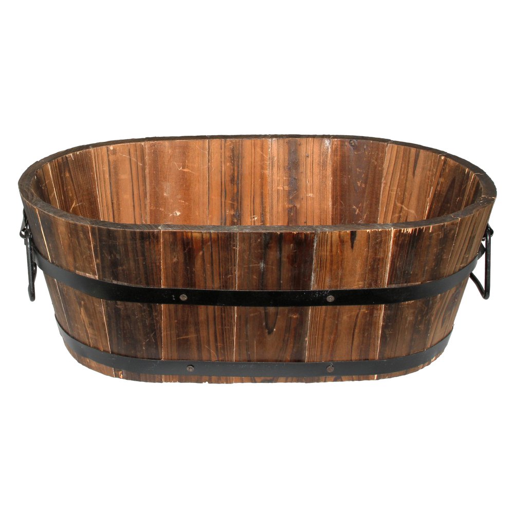 Kübel Holz oval braun, 38 x 21 x 15 cm