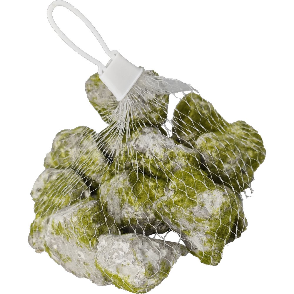 Steine mit Moos im Netz grau/grün,300g, 4-6cm