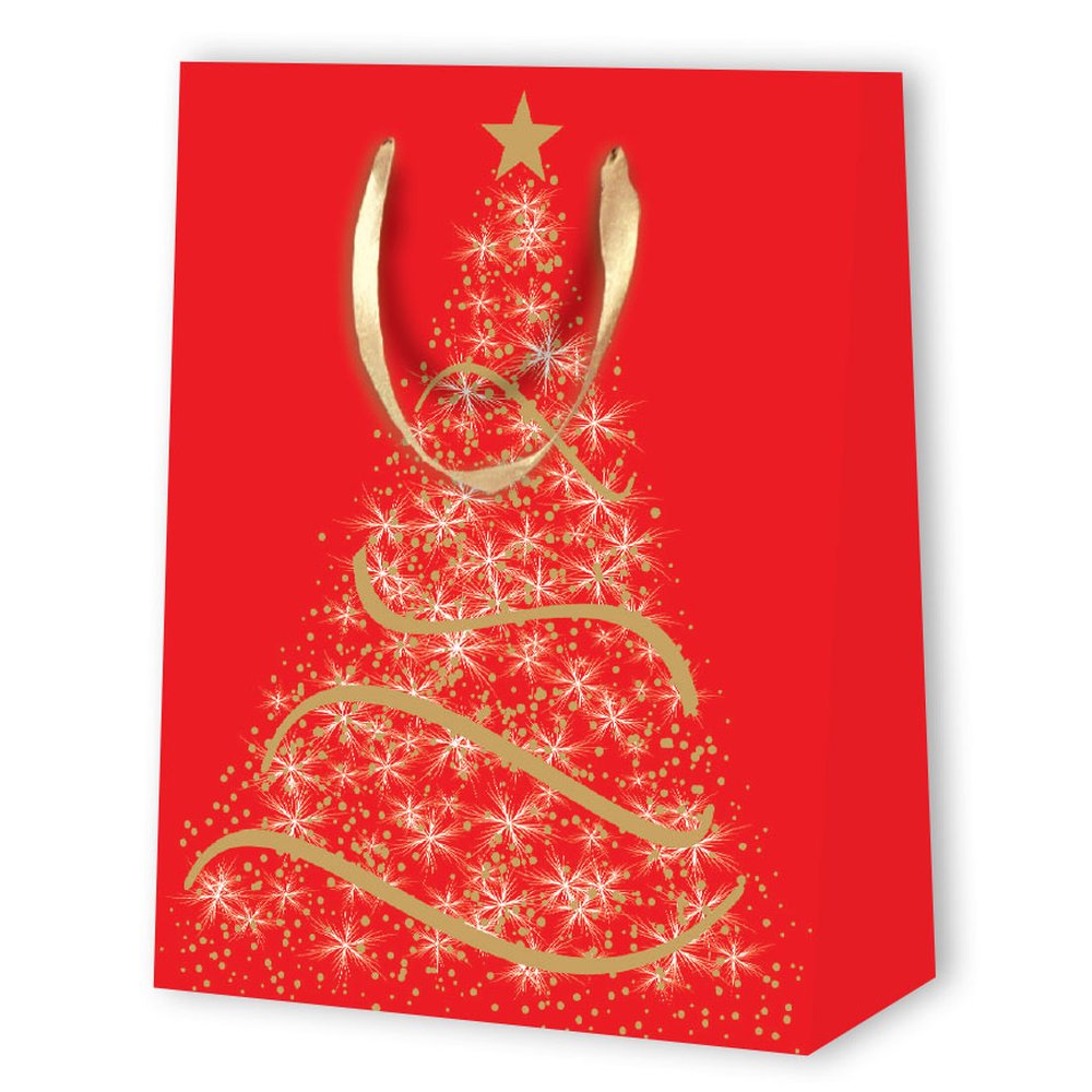 Geschenktasche Tanne Deluxe rot/gold, 26x12,7x32,4cm
