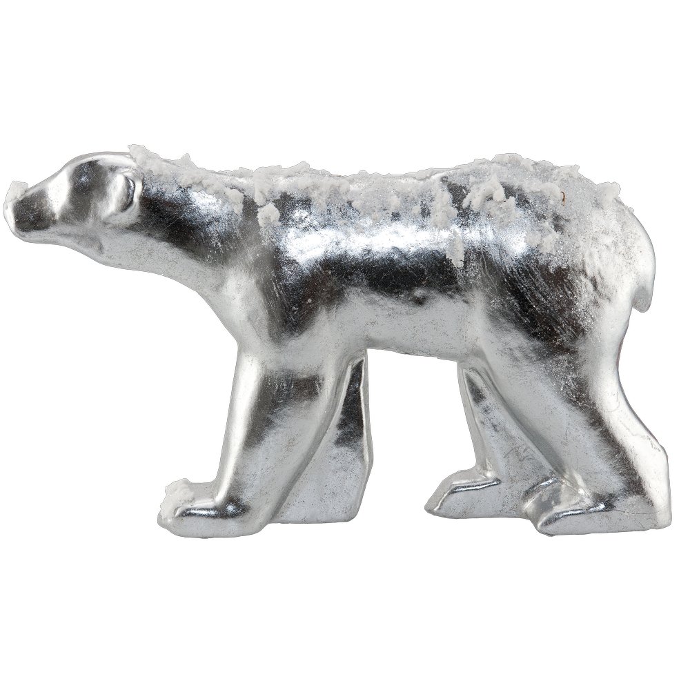 Eisbär Figur Glossy mit Schnee groß, silber, 51 x 8 x H 30 cm