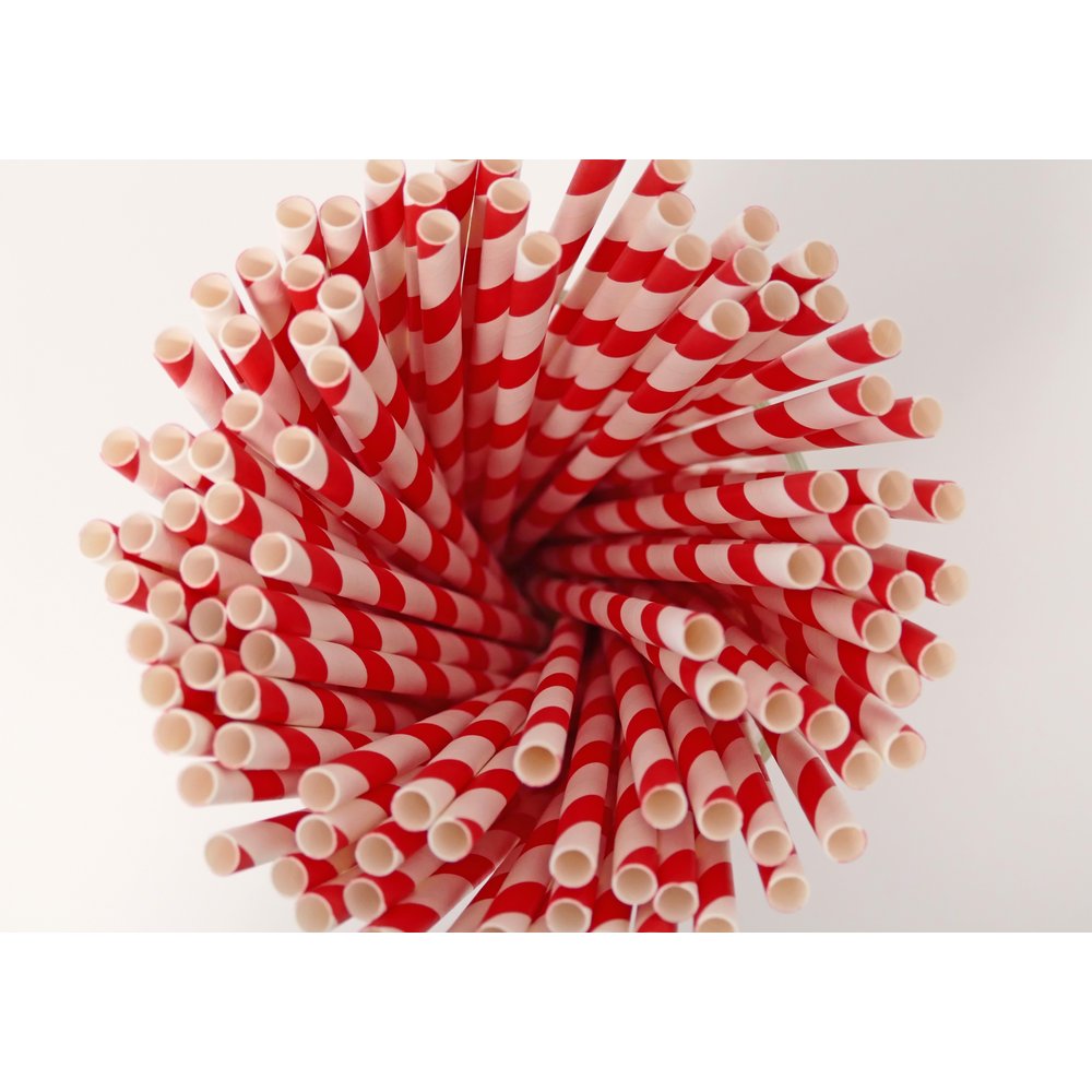 Papierstrohhalme Retro rot/weiß, 100 Stück, Ø 6 mm
