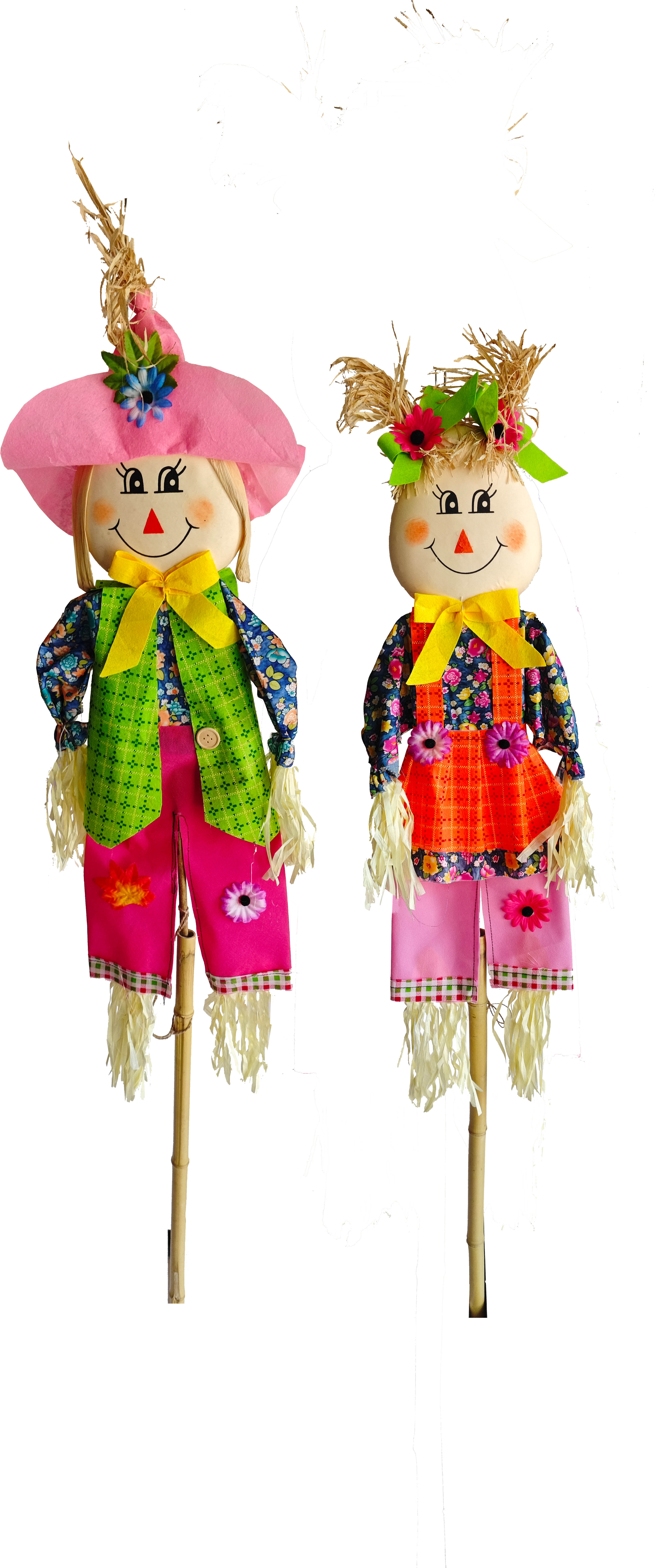 Vogelscheuchenpaar auf Stab bunt,H 152 cm