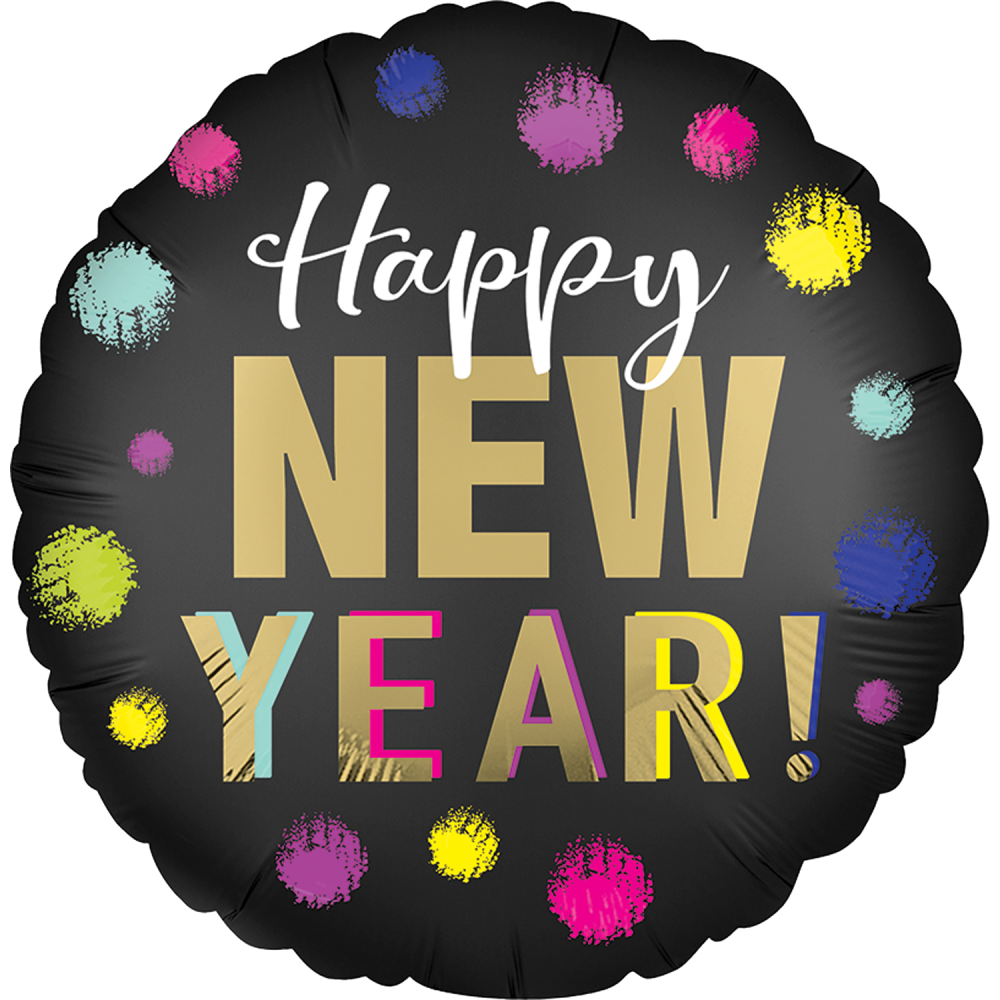 Folienballon ru.Punkte NewYear gold/bunt,Ø 43 cm