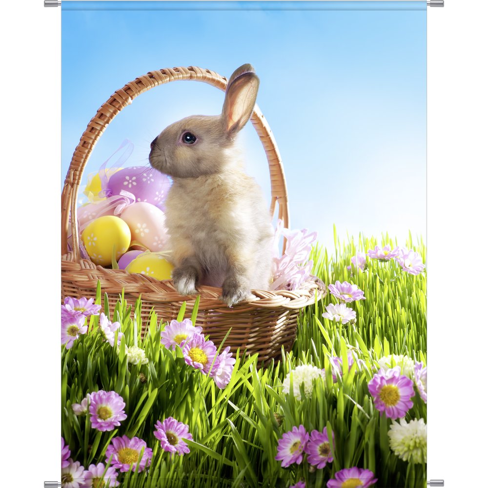 Banner XL Osterhase im Korb bunt, B 150 x H 200 cm