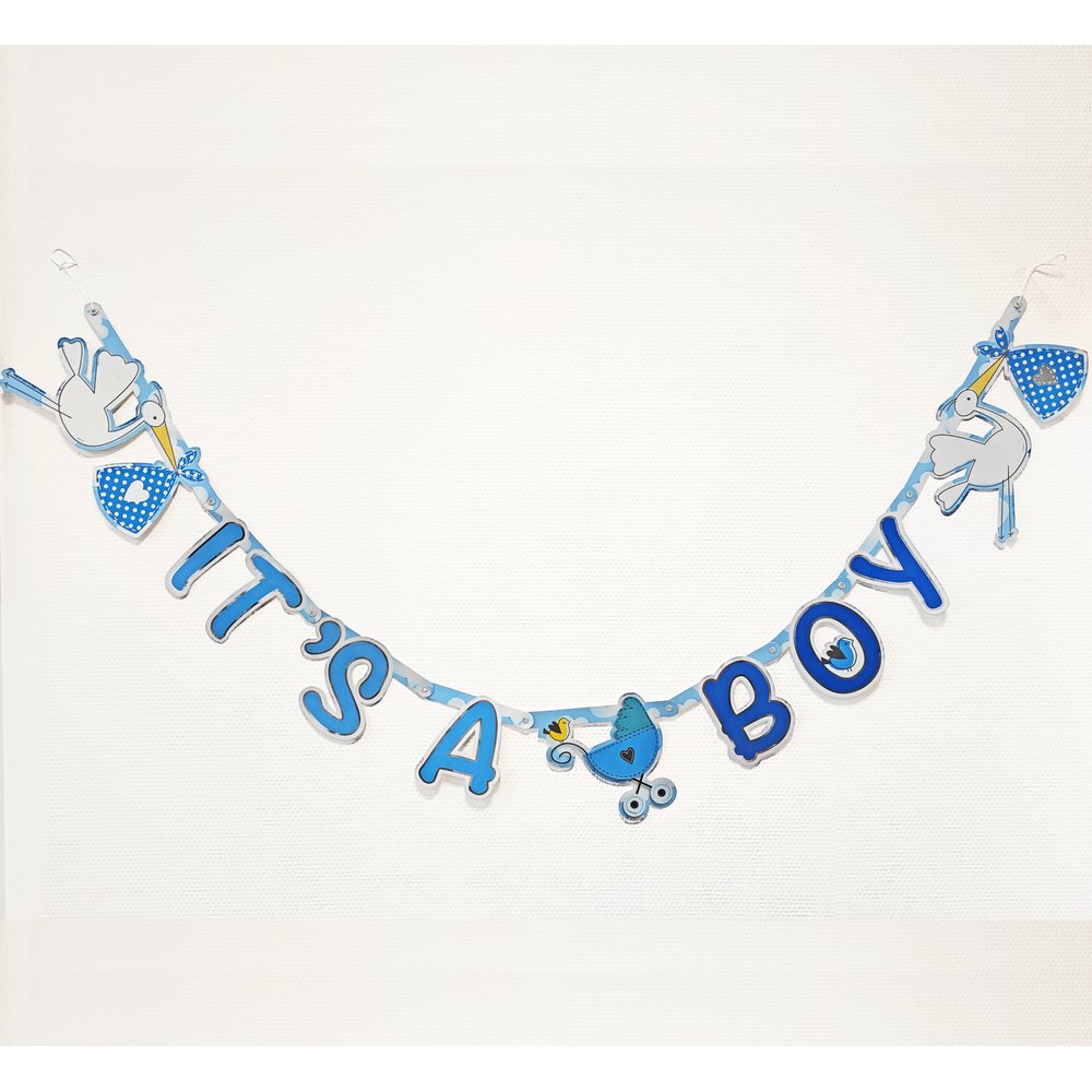 Grußkette Geburt Baby It`s a Boy blau, 170 cm