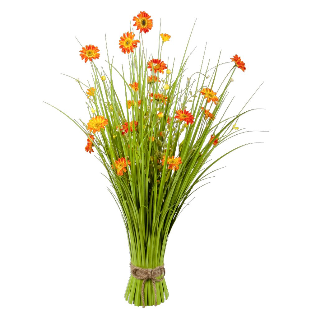 Grasbündel Wildblüten grün/orange, H 70 cm, Ø 50 cm
