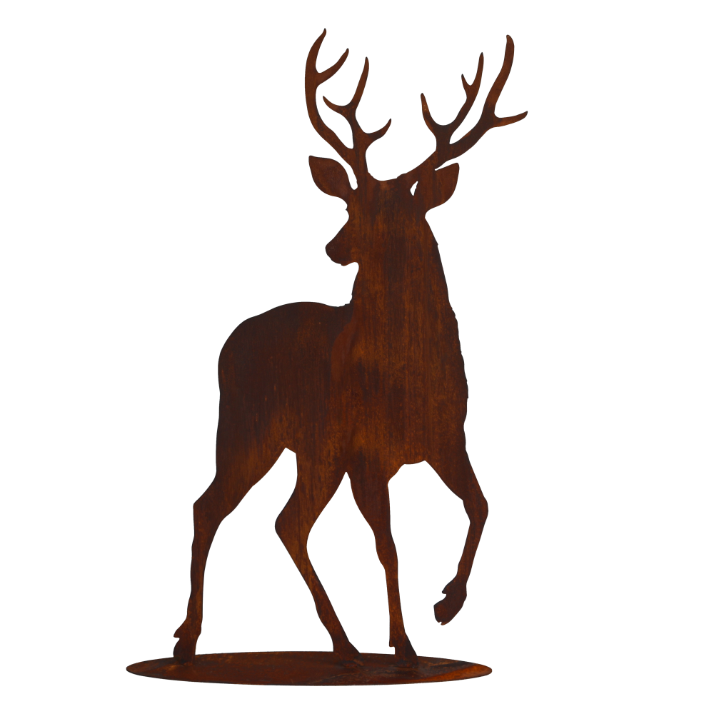 Hirsch von vorne/Platte Metall rosteffekt,B52 x H90 cm