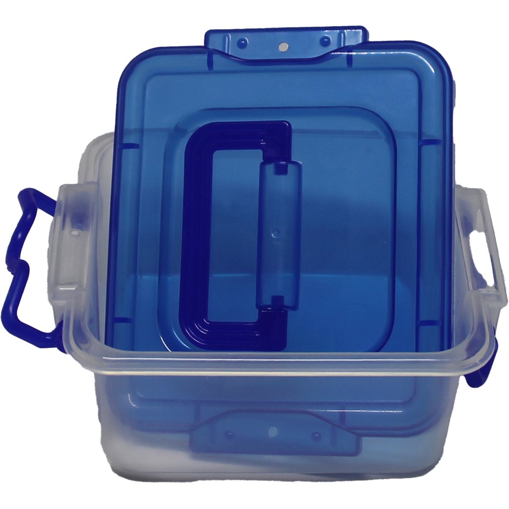 Plastik Box mit Deckel transparent/blau 18x14,5xH9cm