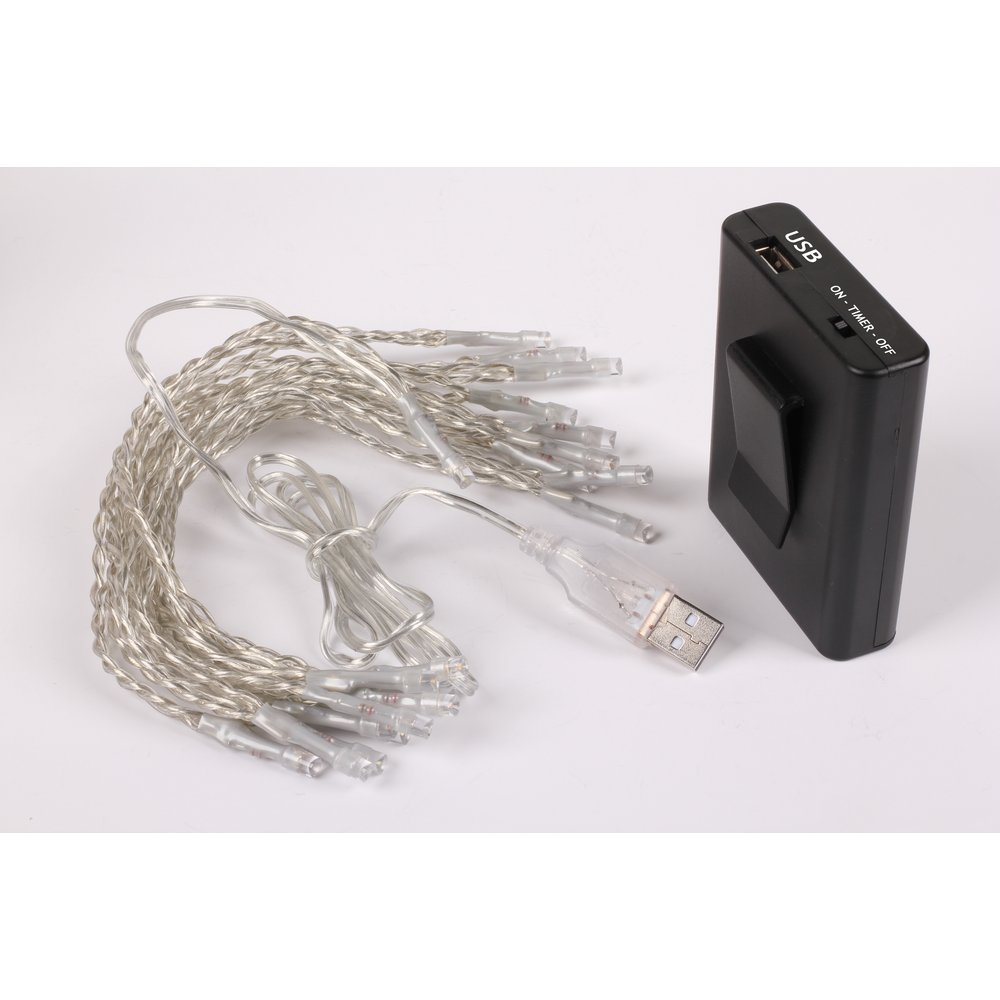 Batterie Lichterkette USB+ kalt-weiß, transparent,3,8 M +