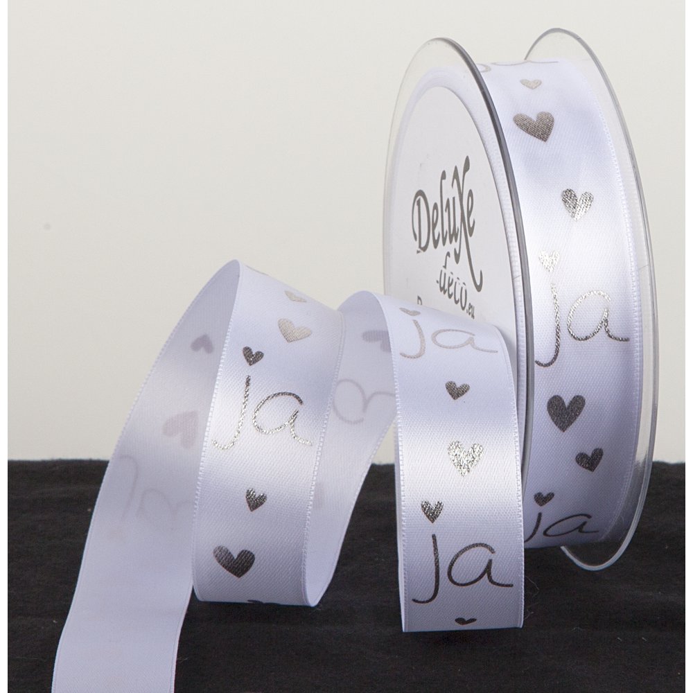 Band Ja + Herzchen weiß/silber, 25 mm x 20 m