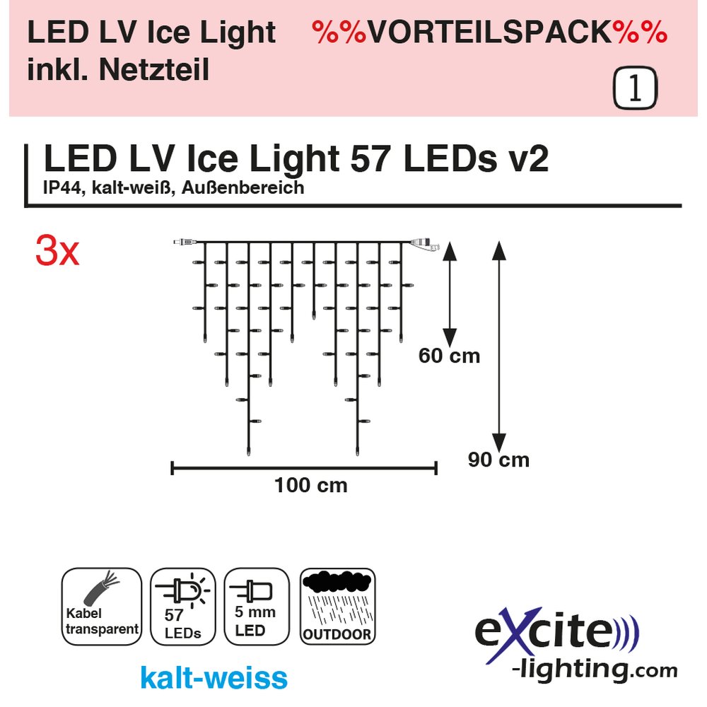 3x LV Ice Light inkl. Netzteil kalt-weiß, transparent,B 300 c