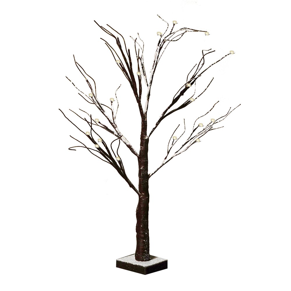 Baum braun beschneit + LED braun-weiss,H 70 cm, 24 LED