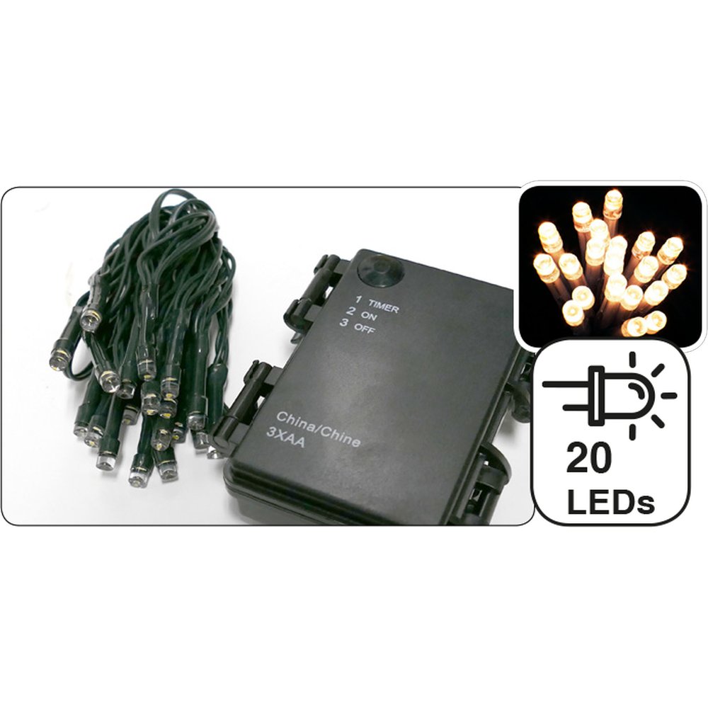 Batterie Lichterkette IP44+ warm-weiß, grün,1,9 M + 50 cm