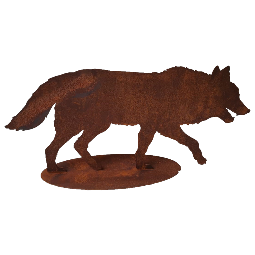 Böser Wolf auf Platte Metall rosteffekt,B127 x H60 cm