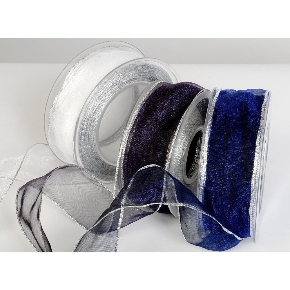 Band Chiffon mit Silberkante lila-silber, 40 mm x 20 m