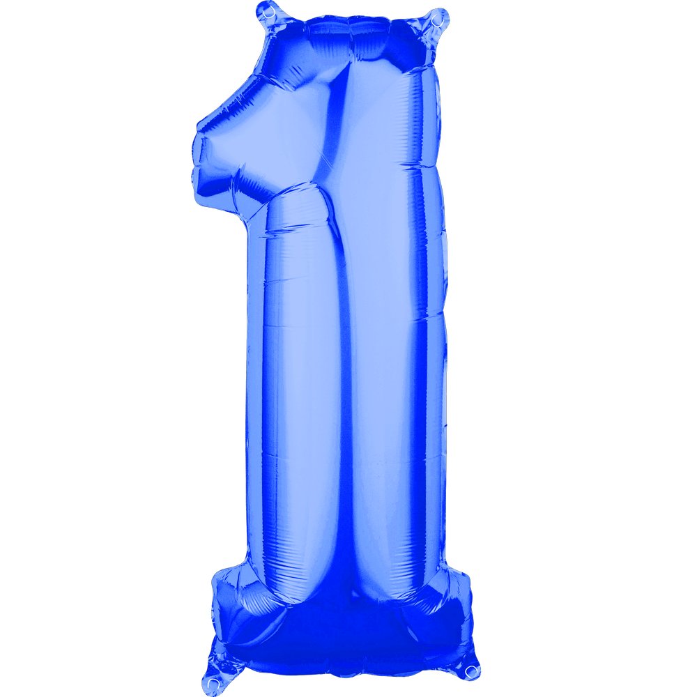Folienballon XL Zahl blau, Zahl 1