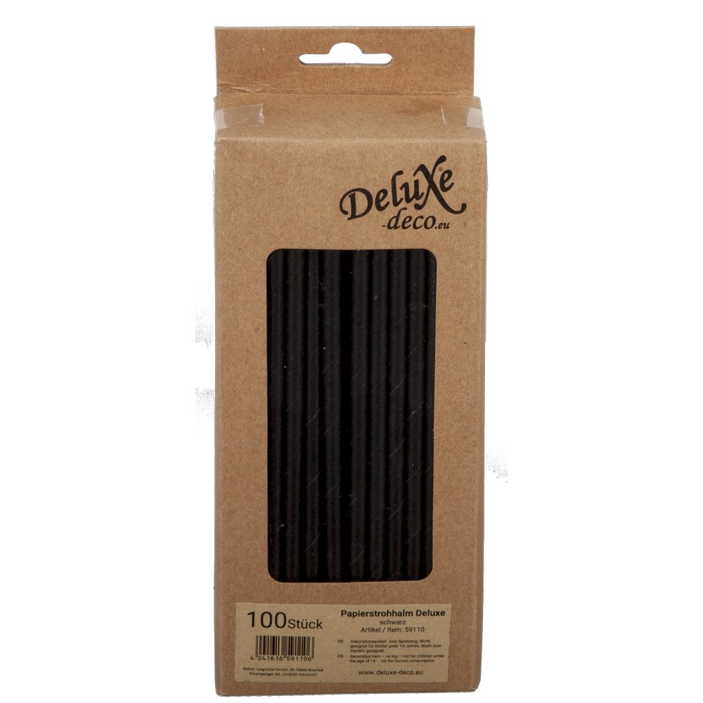 Papierstrohhalme Deluxe schwarz, 100 Stück, Ø 6 mm
