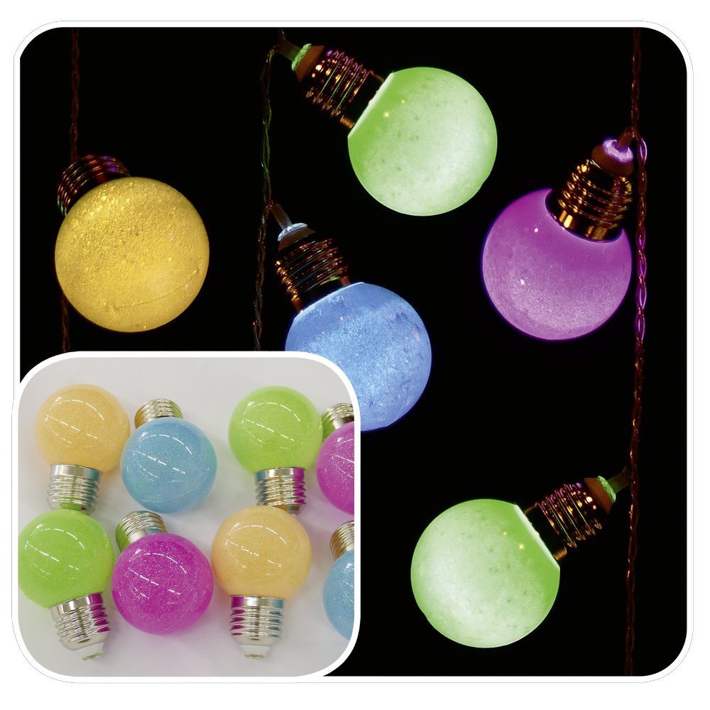 Glühbirnen Lichterkettenset bunt, 20 LEDs, USB-Anschluss + Zeitschaltuhr