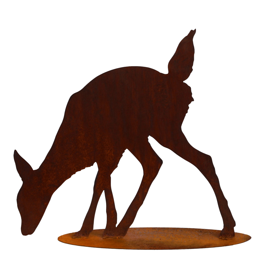 Rehkitz äsend/Platte Metall rosteffekt,B34 x H33 cm