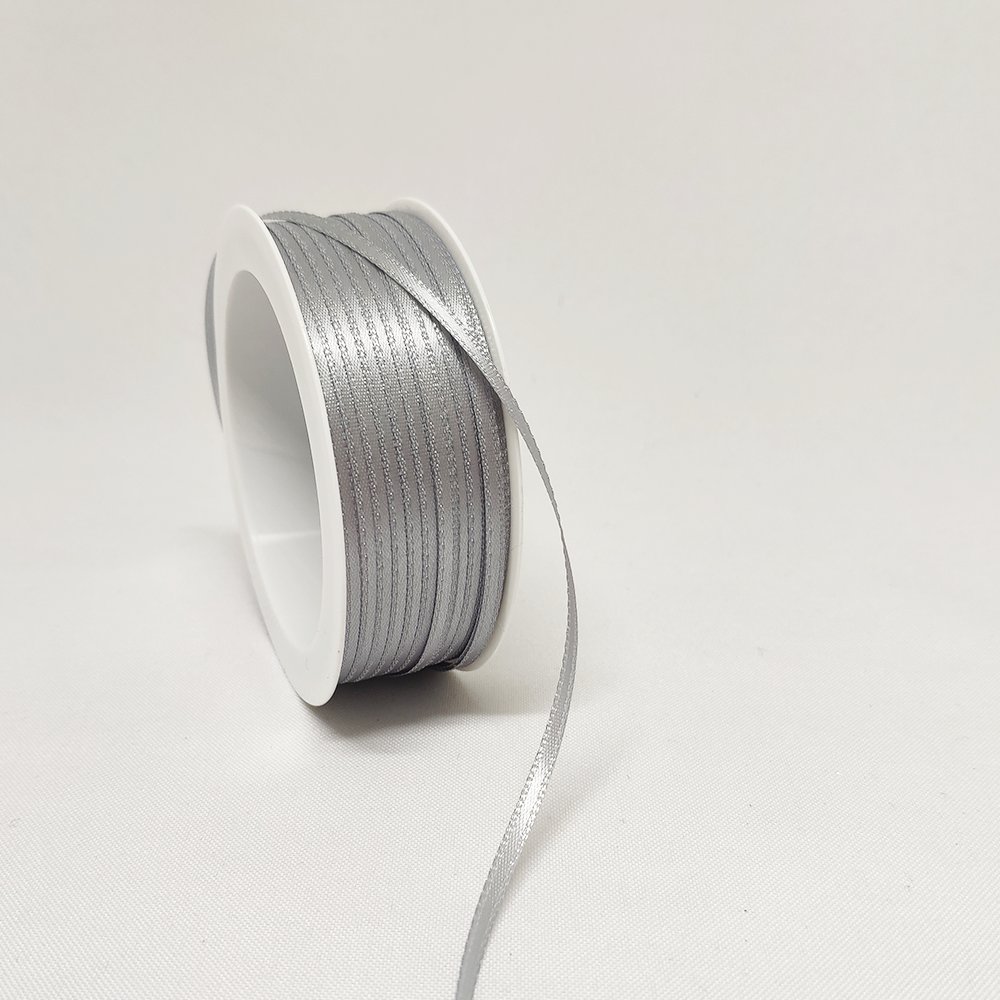Doppelsatinband grau, 3 mm x 50 m