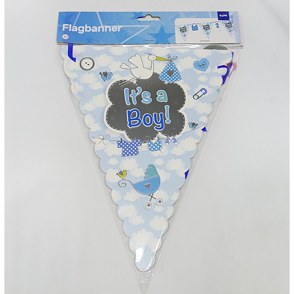 Wimpelkette Geburt Baby It`s a Boy blau, 6 m, 8 Wimpel je 27 cm