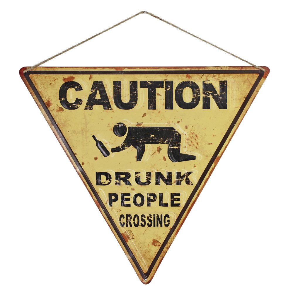Bar-Schild Caution Drunk People Crossing gelb/schwarz, 40 x 35 cm