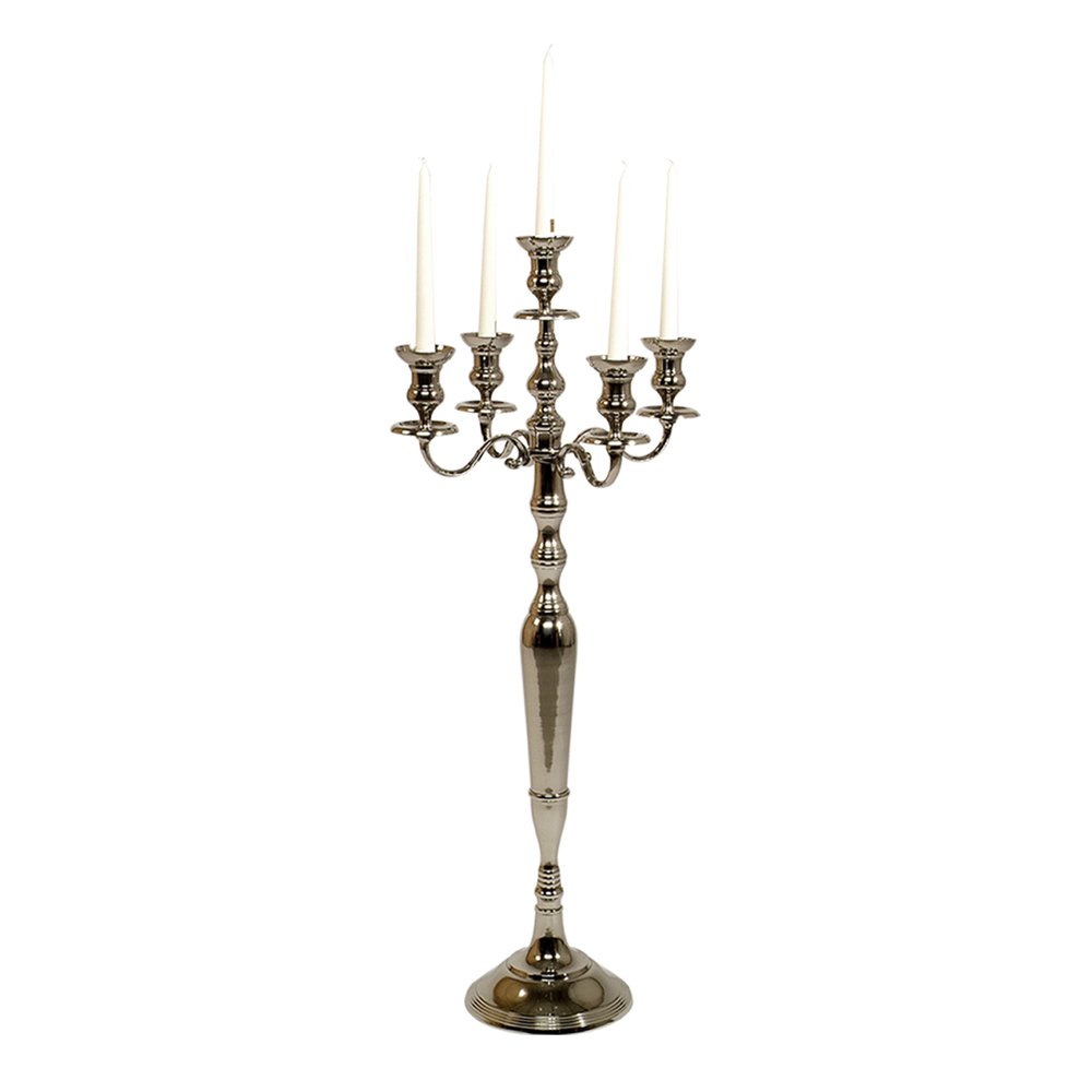 Kerzenleuchter Nickel 5 Kerzenhalter silber-hochglanz, Ø 45 x H 77 cm