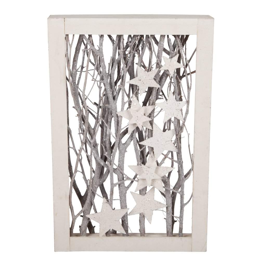 Holzrahmen Winteräste-Sterne cremeweiß-grau, 30 x 47 cm