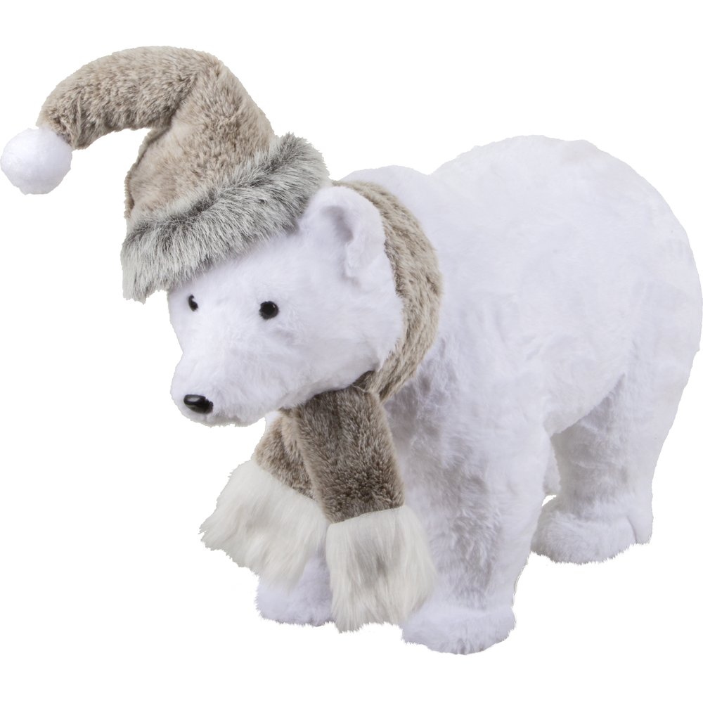 Eisbär laufend mit Schal und Mütze 40 cm