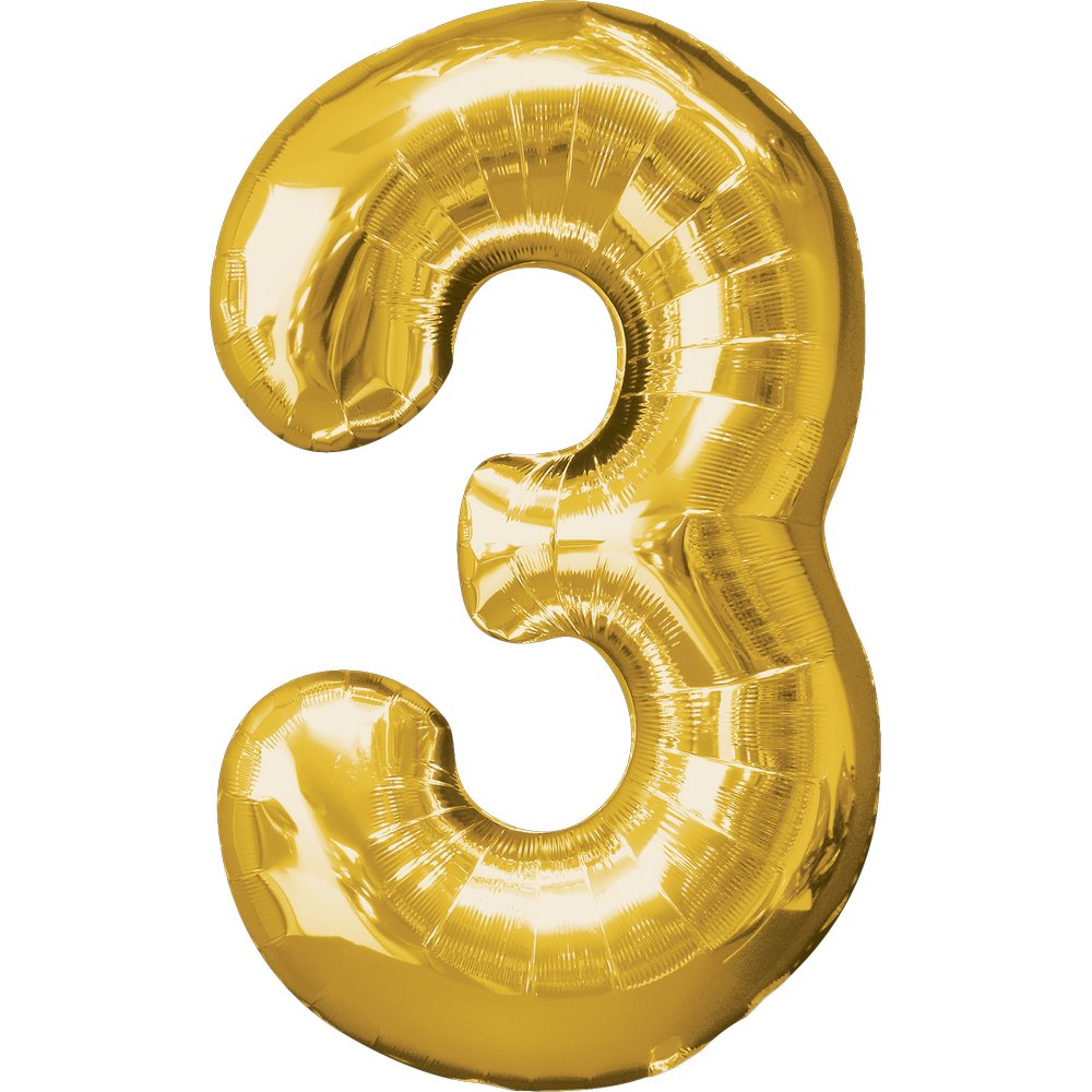 Folienballon XL Zahl gold, Zahl 3