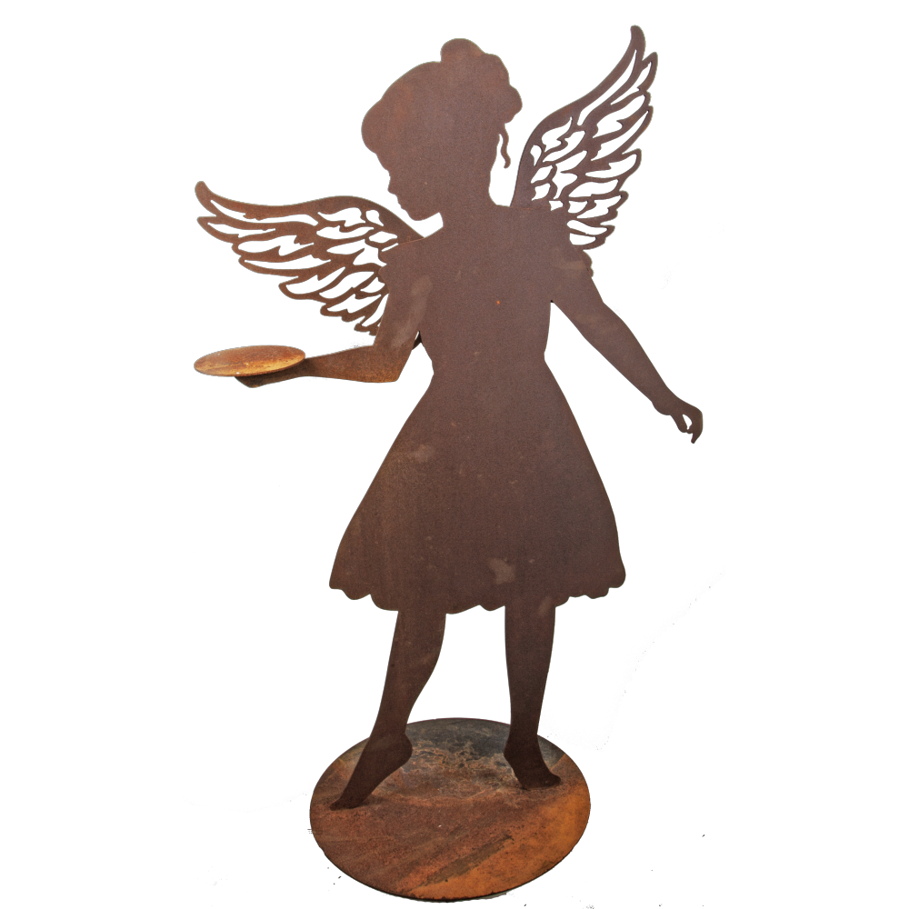 Engel mit Platte/Hand Metall rosteffekt, 117 cm