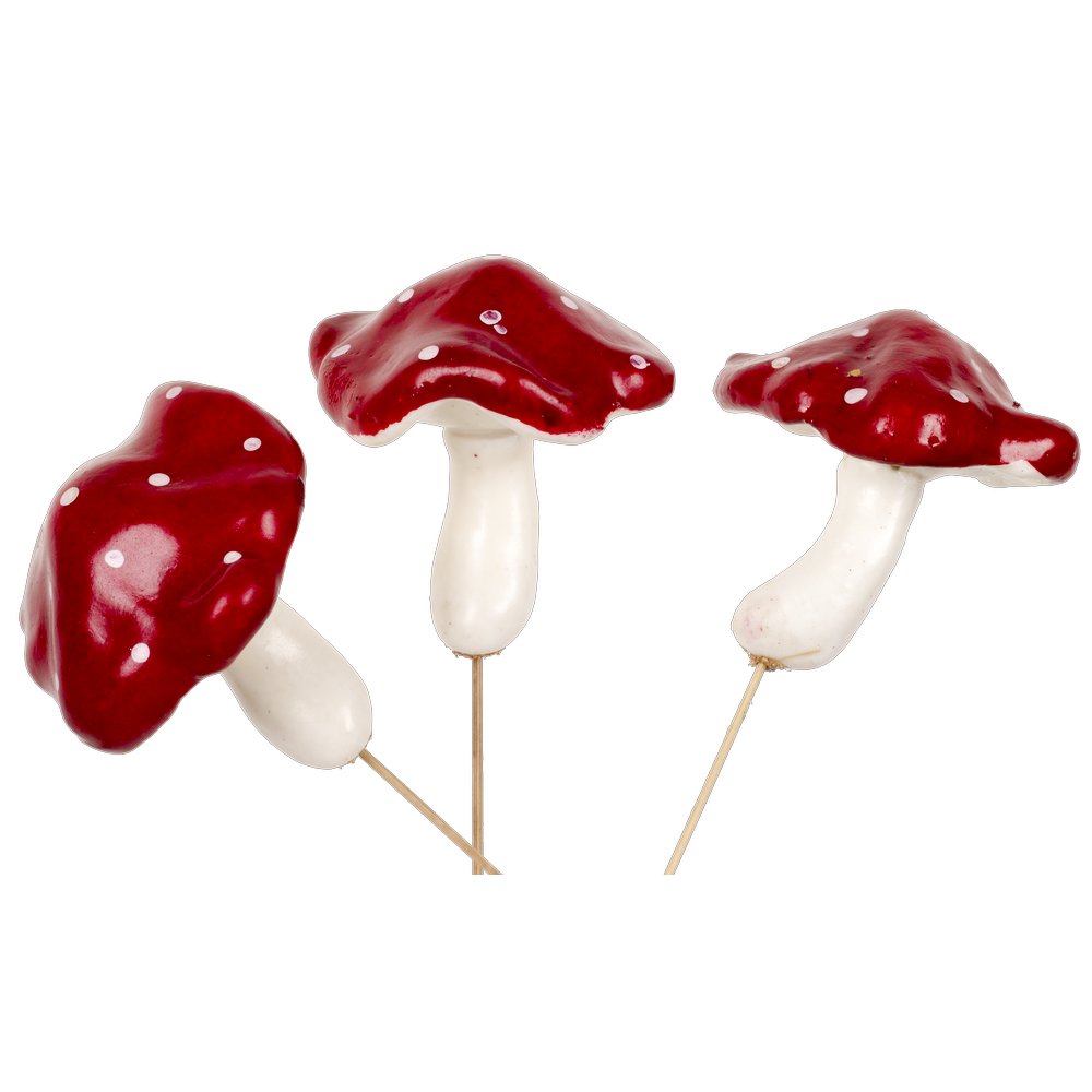 Fliegenpilze auf Stab rot-weiß, 6 Stück Ø 10 x 10 cm