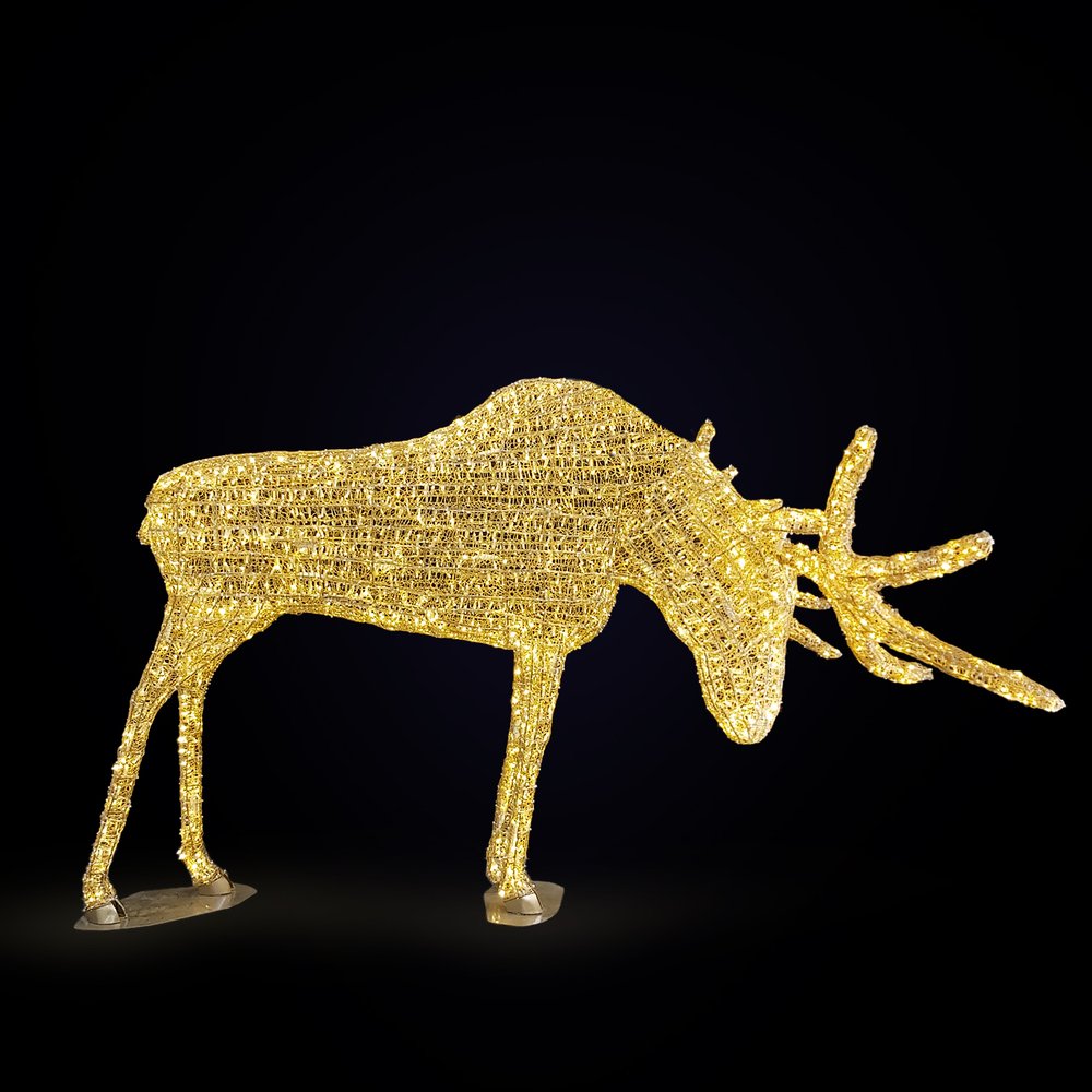 Lichtobjekt 3D Elch Kopf unten warm-weiß/gold, 280 x 175 x H 200 cm