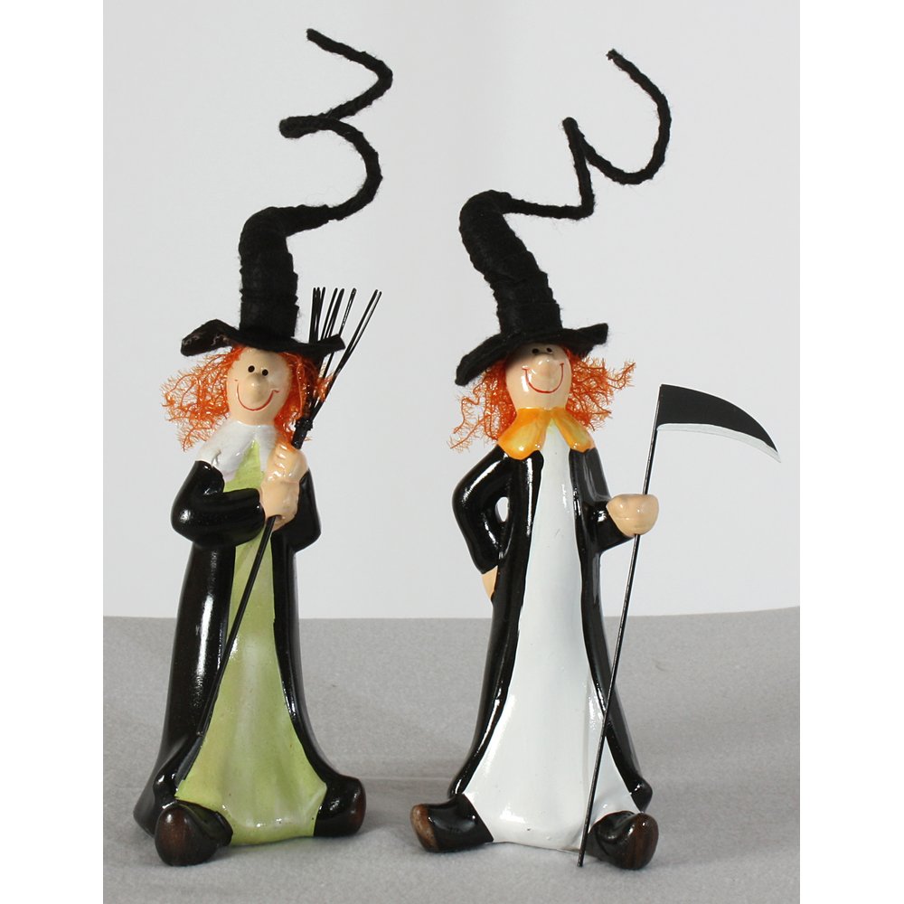 Hexe mit Drahthut Keramik sortiert, 19 cm