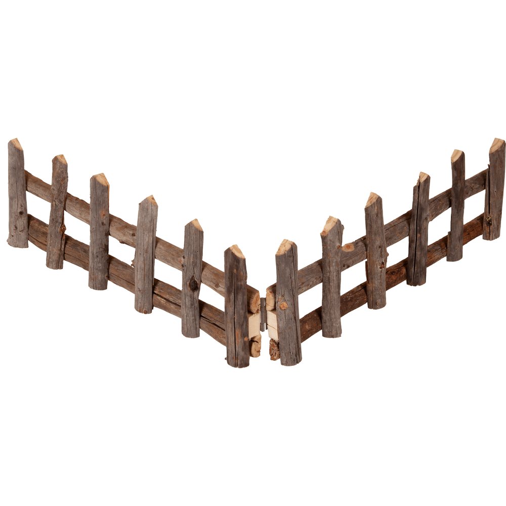 Zaun aus Holz 2-teilig natur/grau,100 x H18 cm