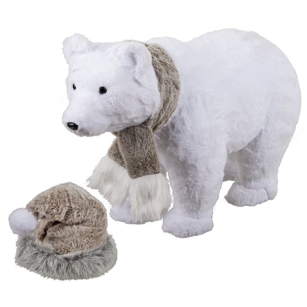 Eisbär laufend mit Schal und Mütze 40 cm