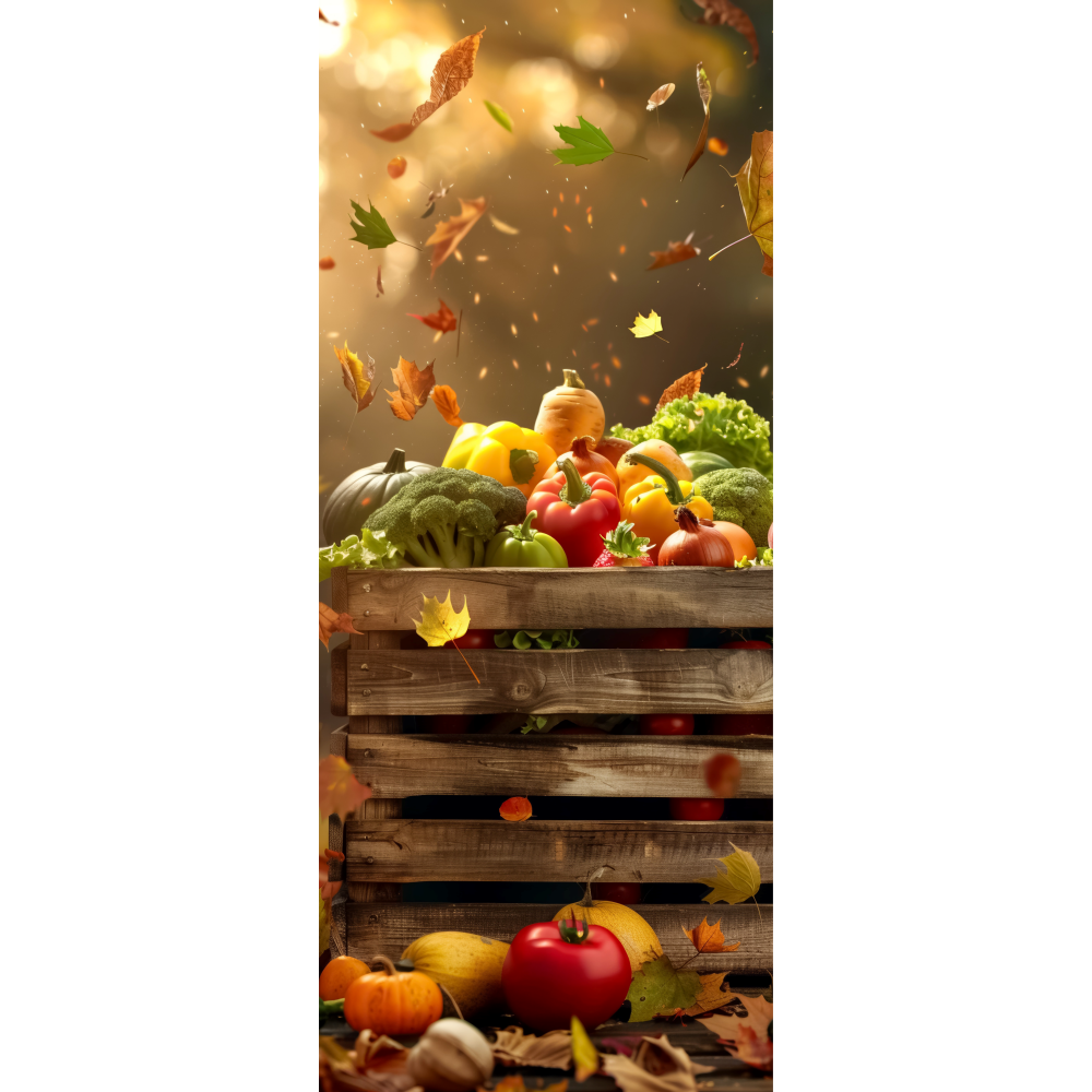 Banner Gemüse in Holzkiste natur/bunt,75 x 180 cm