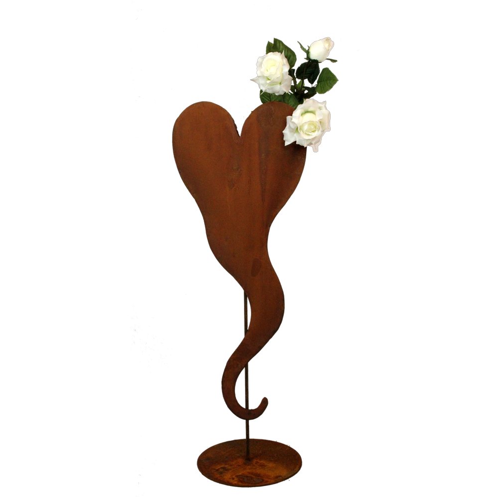 Herz Curl auf Platte Metall rosteffekt 110 cm