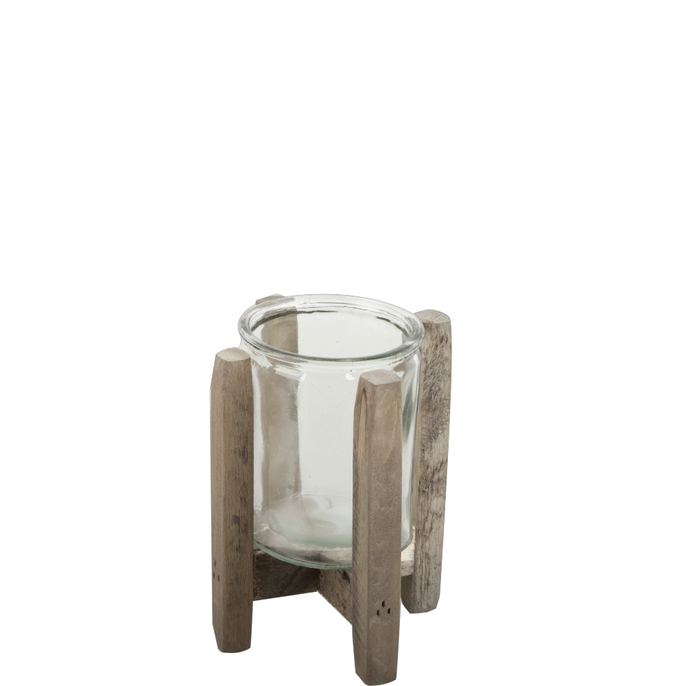 Kerzenhalter Vintage Holz/Glas braun/klar, 17,5 cm