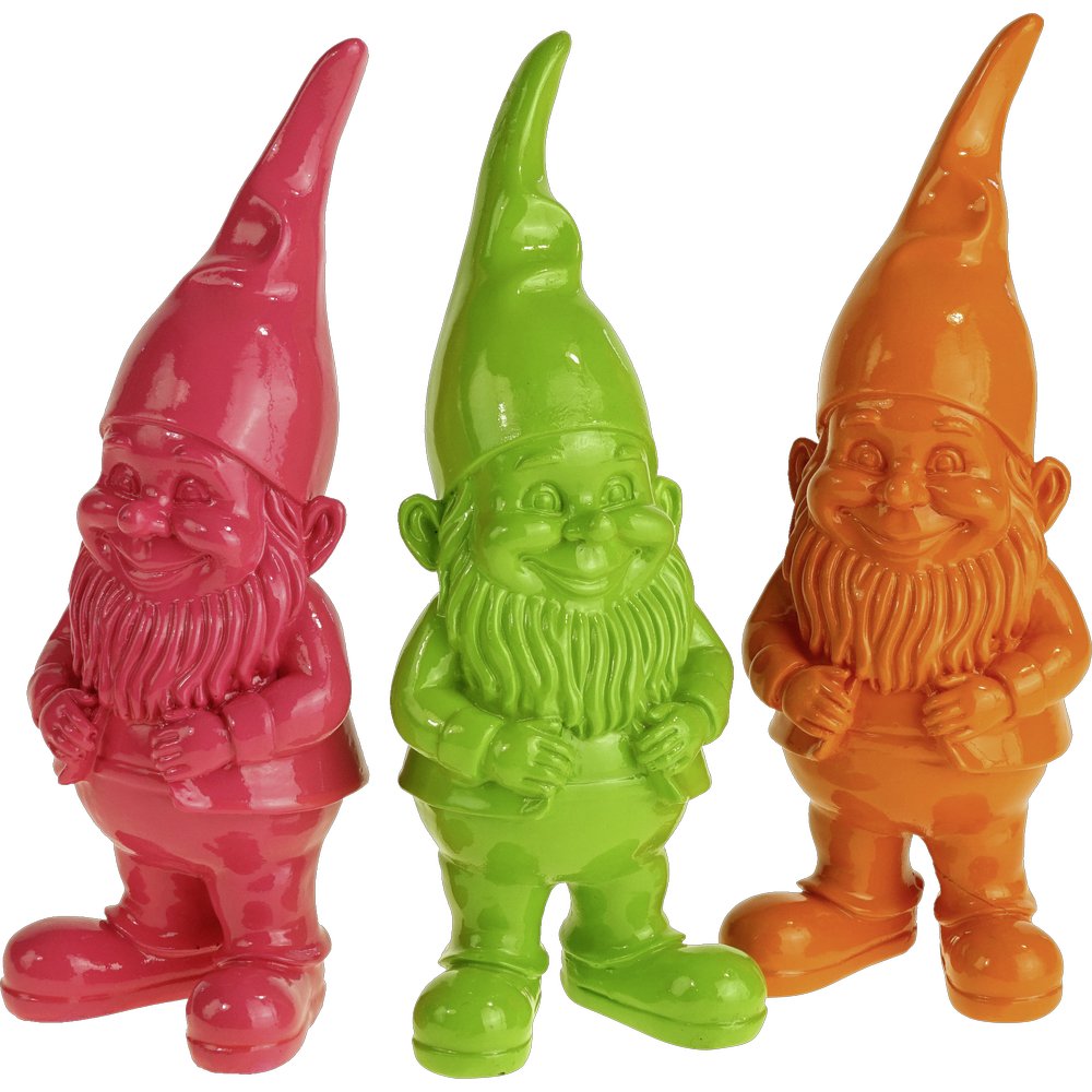 Gartenzwerge Uni 3er Set orange-grün-pink 21 cm