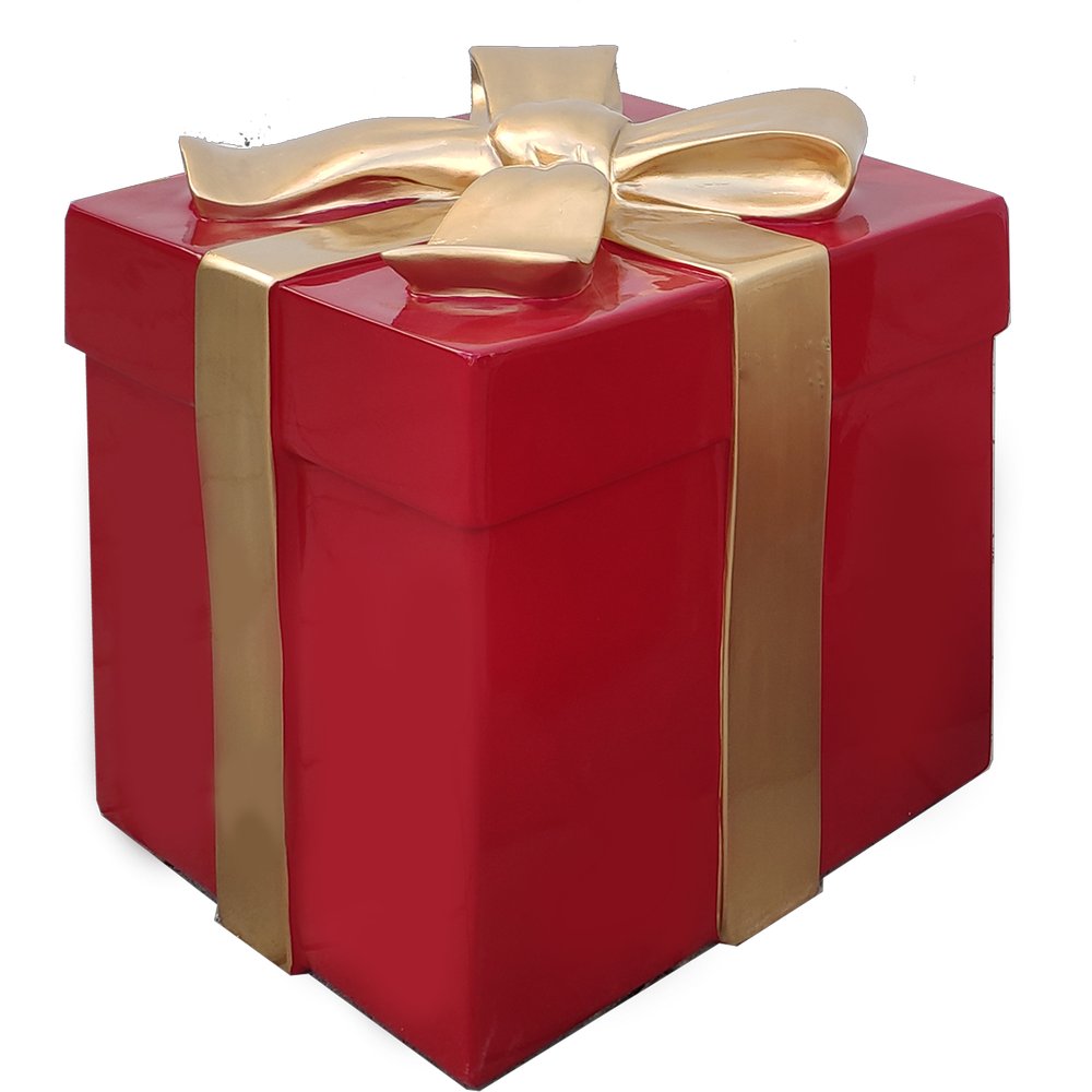 Fiberglas Objekt Paket rot/gold, 40x40xH46 cm
