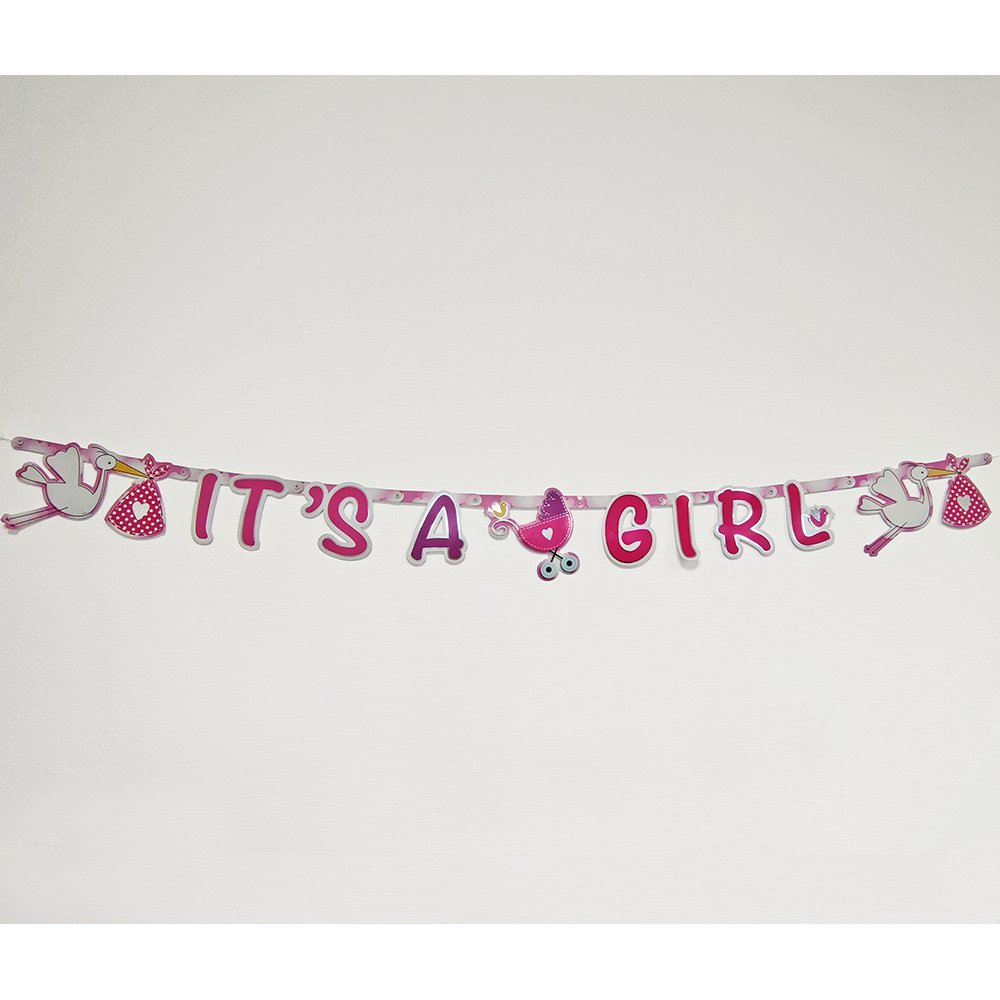Grußkette Geburt Baby It`s a Girl rosa, 170 cm