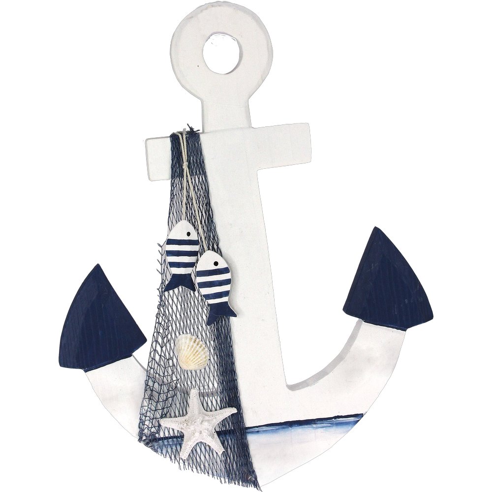 Anker Holz Maritim blau-weiß, 37 x 27 x 4 cm