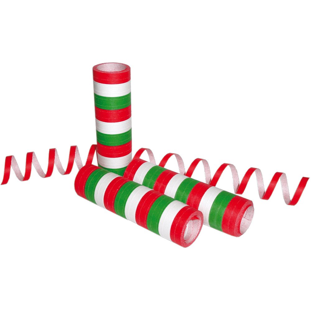 Luftschlangen Italia gestreift 20 Reihen, grün-weiß-rot, 7 mm x 4 m