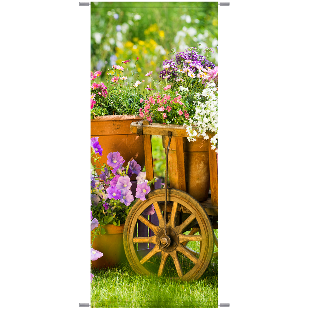 Banner Gartenblumen auf Wagen 180 cm