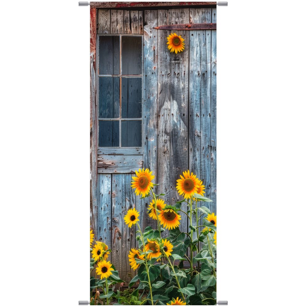 Banner Sonnenblumen + Holztür gelb/natur,75 x 180 cm
