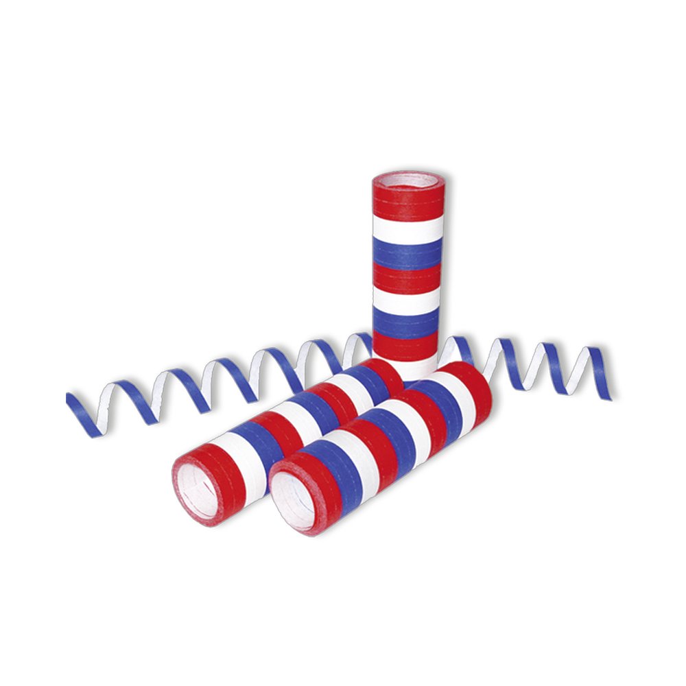 Luftschlangen gestreift France 20 Reihen, blau-weiß-rot, 7 mm x 4 m