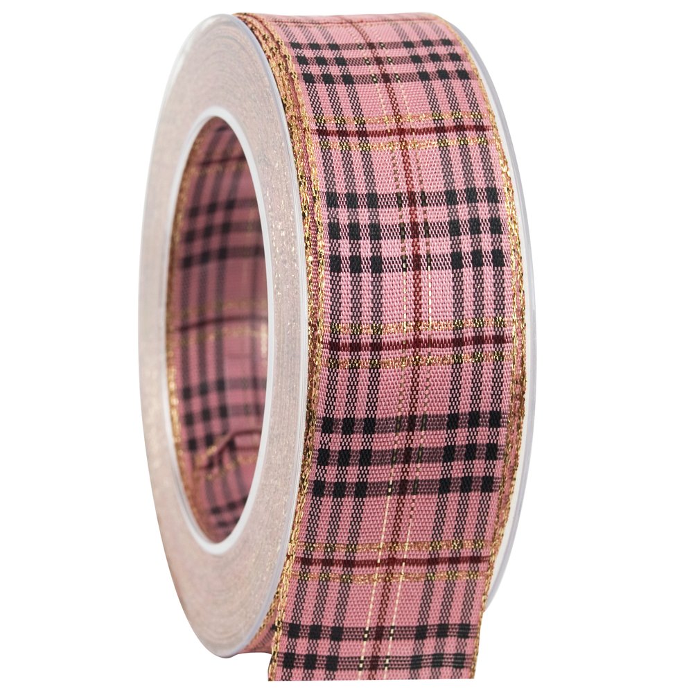 Band Karo mit Goldkante altrosa, 40mm x 20m