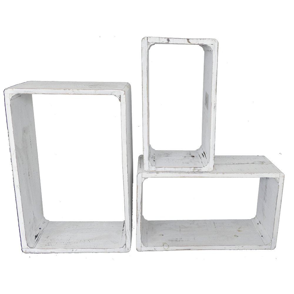 Dekowürfel-Set 3-teilig Antik-Art weiß-washed, 58 x 38/51 x 30/44 x 24 cm